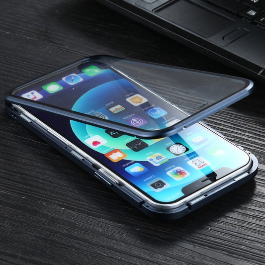 Magnetic metal frame iPhone 12 mini case featuring four-corner shock absorption