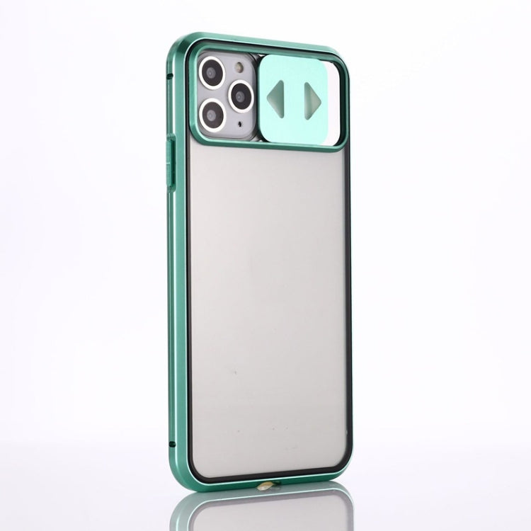 Sliding Lens Cover Mirror Design Four-corner Shockproof Magnetic Metal Frame Double-sided Tempered Glass Case