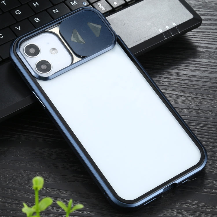 Sliding Lens Cover Mirror Design Four-corner Shockproof Magnetic Metal Frame Double-sided Tempered Glass Case
