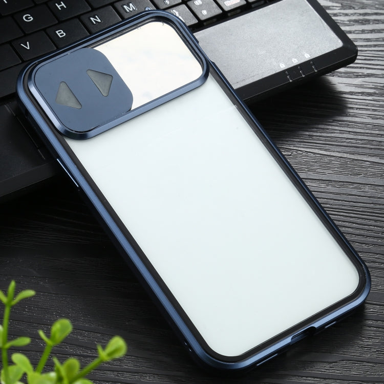 Sliding Lens Cover Mirror Design Four-corner Shockproof Magnetic Metal Frame Double-sided Tempered Glass Case