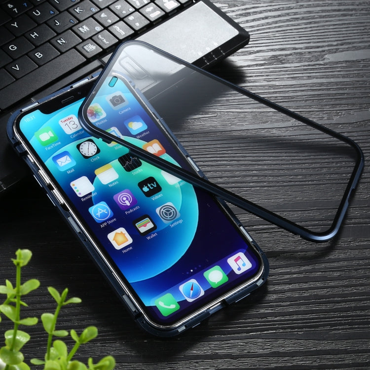 Sliding Lens Cover Mirror Design Four-corner Shockproof Magnetic Metal Frame Double-sided Tempered Glass Case