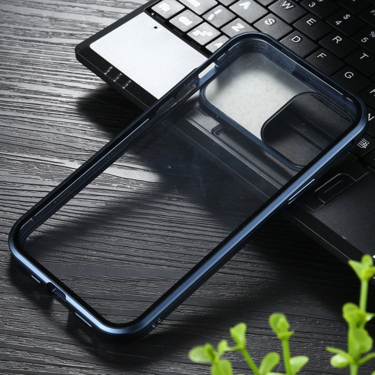 Sliding Lens Cover Mirror Design Four-corner Shockproof Magnetic Metal Frame Double-sided Tempered Glass Case