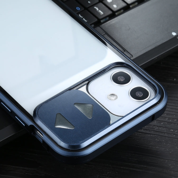 Sliding Lens Cover Mirror Design Four-corner Shockproof Magnetic Metal Frame Double-sided Tempered Glass Case