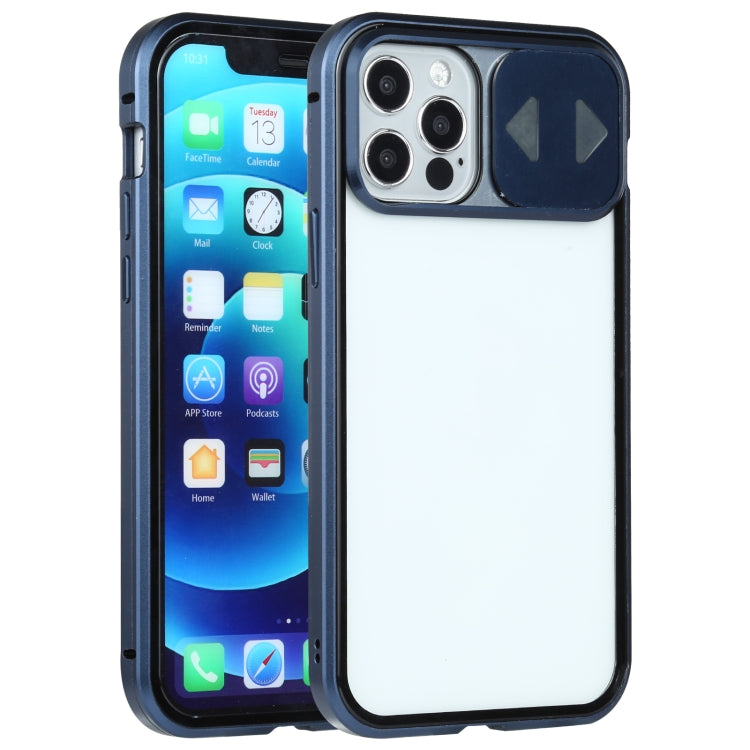 Sliding Lens Cover Mirror Design Four-corner Shockproof Magnetic Metal Frame Double-sided Tempered Glass Case