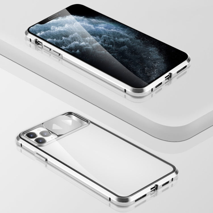 Sliding Lens Cover Mirror Design Four-corner Shockproof Magnetic Metal Frame Double-sided Tempered Glass Case