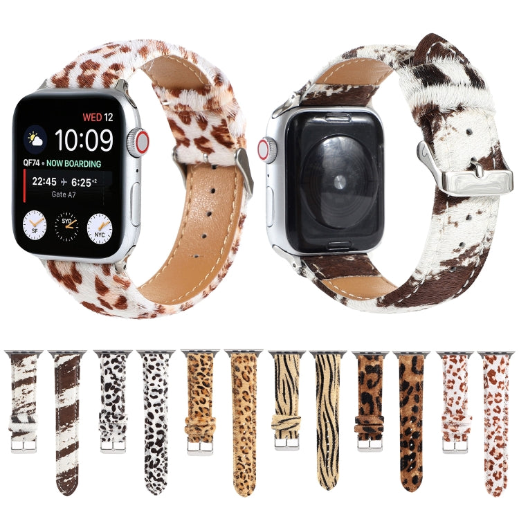 Horsehair Fluffy Leopard Print Leather Watch Strap, For Apple Watch Ultra 49mm / Series 8&7 45mm / SE 2&6&SE&5&4 44mm / 3&2&1 42mm, For Apple Watch Series 8&7 41mm / SE 2&6&SE&5&4 40mm / 3&2&1 38mm                                                       ...