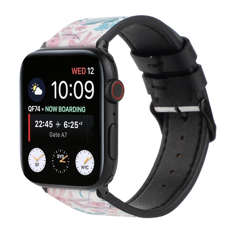 Printed Leather Watch Strap, For Apple Watch Series 7 45mm / 6 & SE & 5 & 4 44mm / 3 & 2 & 1 42mm, For Apple Watch Series 8&7 41mm / SE 2&6&SE&5&4 40mm / 3&2&1 38mm