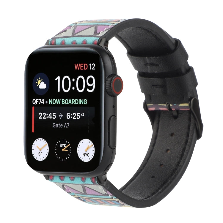 Printed Leather Watch Strap, For Apple Watch Series 7 45mm / 6 & SE & 5 & 4 44mm / 3 & 2 & 1 42mm, For Apple Watch Series 8&7 41mm / SE 2&6&SE&5&4 40mm / 3&2&1 38mm
