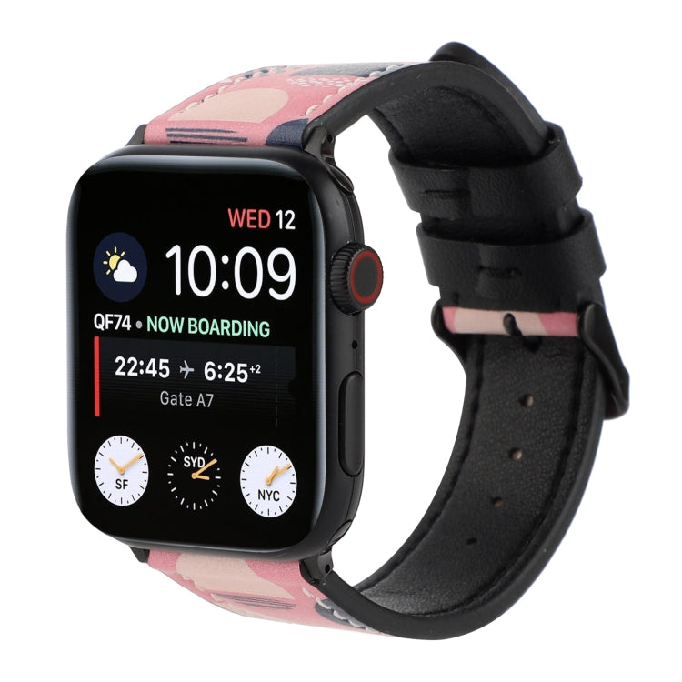 Printed Leather Watch Strap, For Apple Watch Series 7 45mm / 6 & SE & 5 & 4 44mm / 3 & 2 & 1 42mm, For Apple Watch Series 8&7 41mm / SE 2&6&SE&5&4 40mm / 3&2&1 38mm