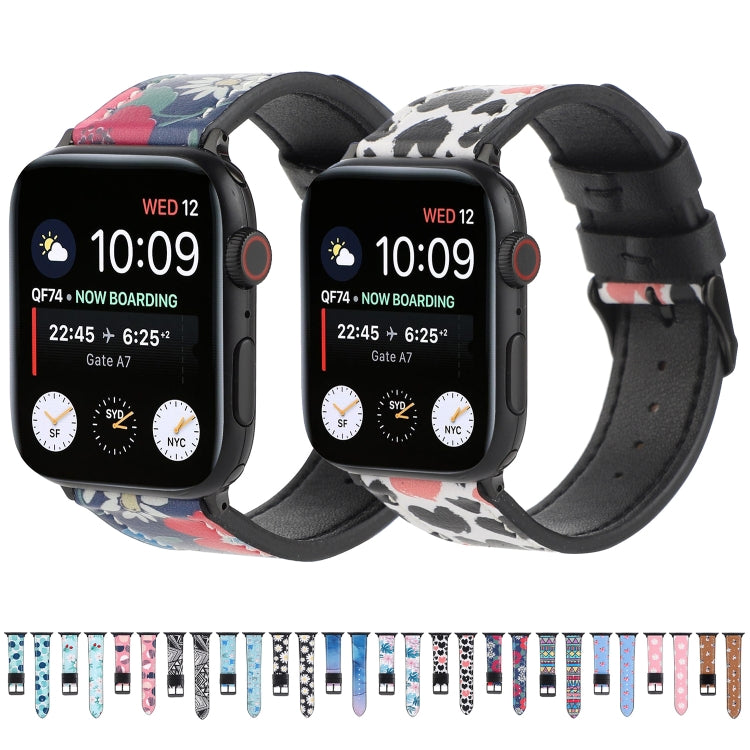 Printed Leather Watch Strap, For Apple Watch Series 7 45mm / 6 & SE & 5 & 4 44mm / 3 & 2 & 1 42mm, For Apple Watch Series 8&7 41mm / SE 2&6&SE&5&4 40mm / 3&2&1 38mm