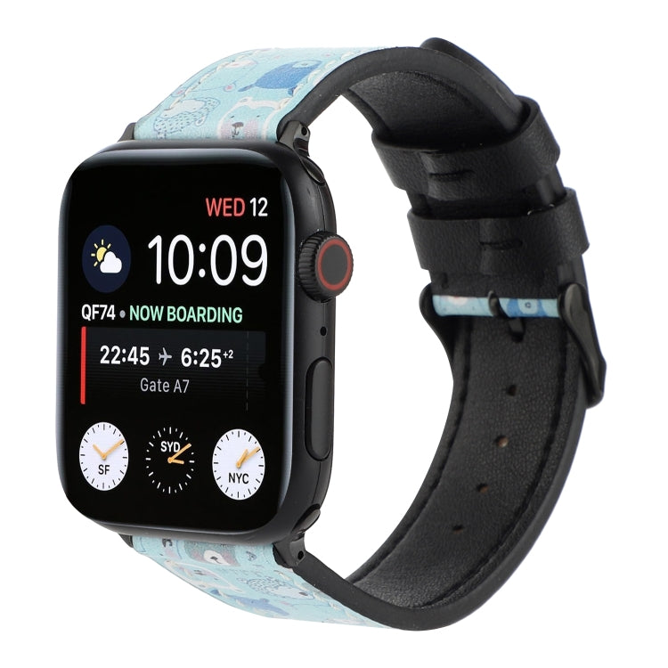 Printed Leather Watch Strap, For Apple Watch Series 7 45mm / 6 & SE & 5 & 4 44mm / 3 & 2 & 1 42mm, For Apple Watch Series 8&7 41mm / SE 2&6&SE&5&4 40mm / 3&2&1 38mm