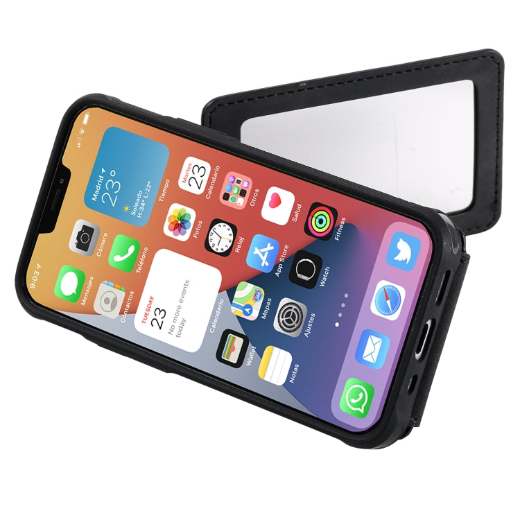 Shockproof Protective Case with Mirror & Card Slot & Short Lanyard, For iPhone 12 mini, For iPhone 12 / 12 Pro, For iPhone 12 Pro Max