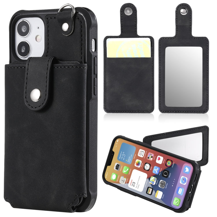 Shockproof Protective Case with Mirror & Card Slot & Short Lanyard, For iPhone 12 mini, For iPhone 12 / 12 Pro, For iPhone 12 Pro Max