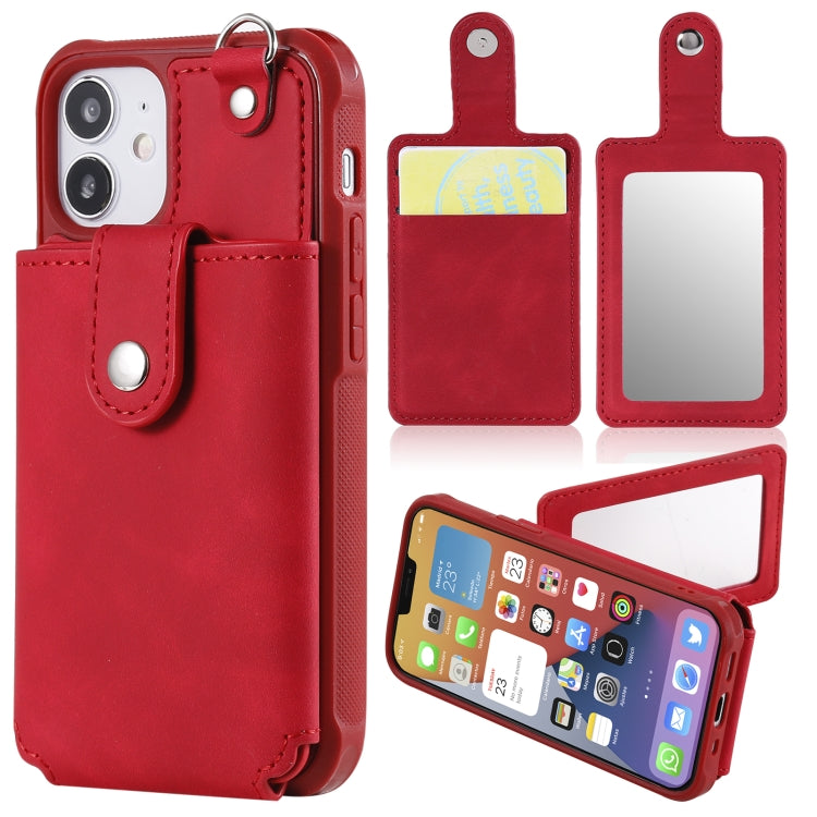 Shockproof Protective Case with Mirror & Card Slot & Short Lanyard, For iPhone 12 mini, For iPhone 12 / 12 Pro, For iPhone 12 Pro Max