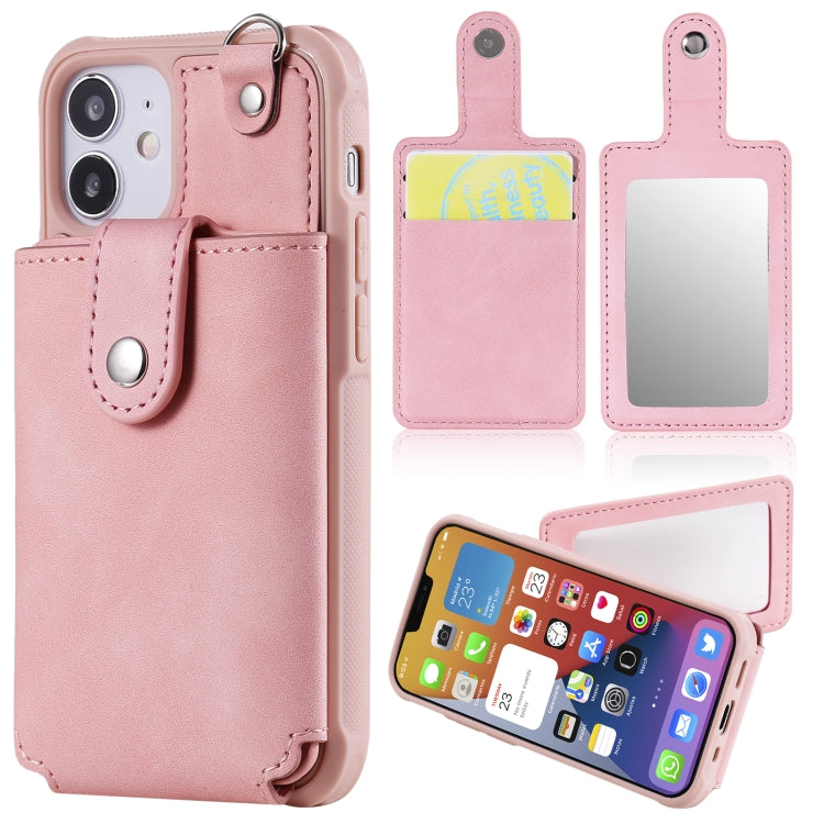 Shockproof Protective Case with Mirror & Card Slot & Short Lanyard, For iPhone 12 mini, For iPhone 12 / 12 Pro, For iPhone 12 Pro Max