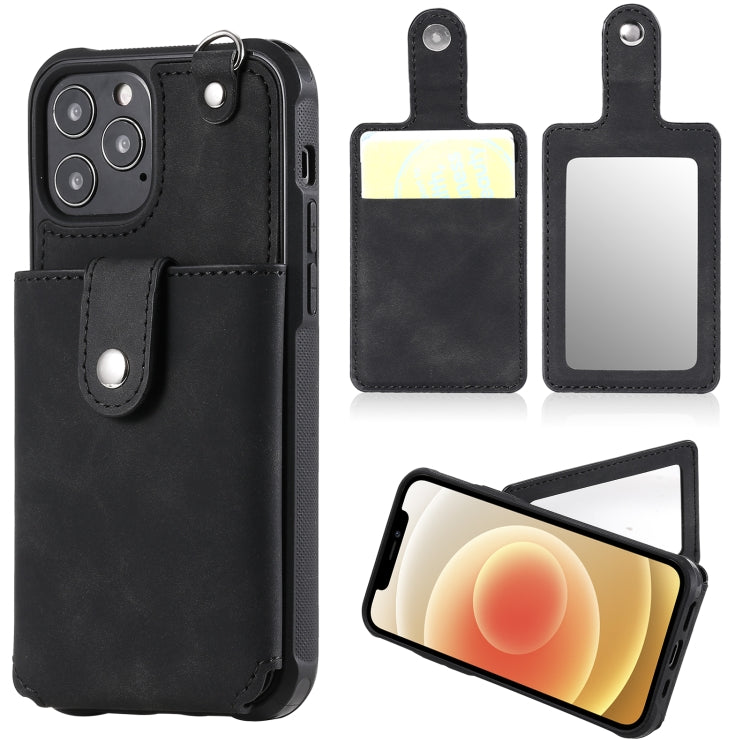 Shockproof Protective Case with Mirror & Card Slot & Short Lanyard, For iPhone 12 mini, For iPhone 12 / 12 Pro, For iPhone 12 Pro Max