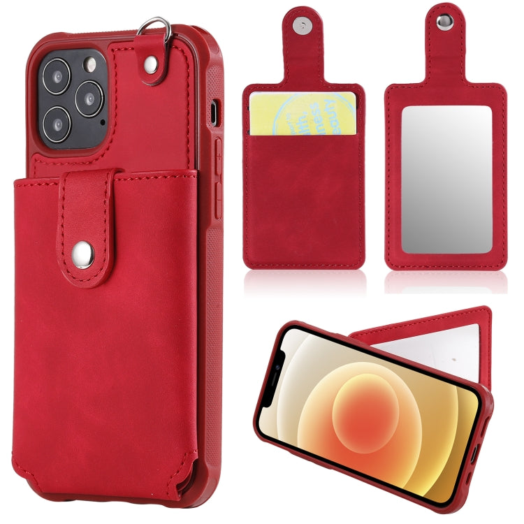 Shockproof Protective Case with Mirror & Card Slot & Short Lanyard, For iPhone 12 mini, For iPhone 12 / 12 Pro, For iPhone 12 Pro Max