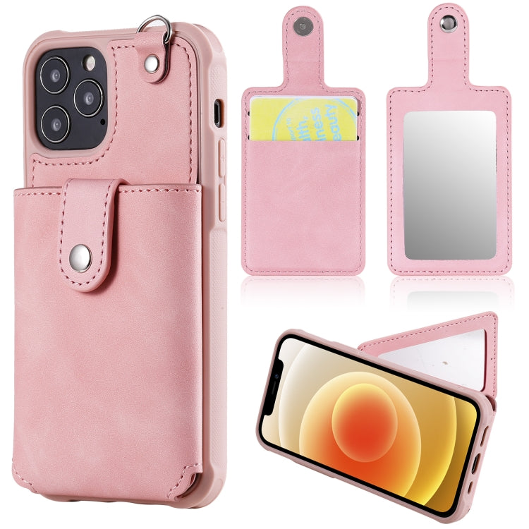 Shockproof Protective Case with Mirror & Card Slot & Short Lanyard, For iPhone 12 mini, For iPhone 12 / 12 Pro, For iPhone 12 Pro Max