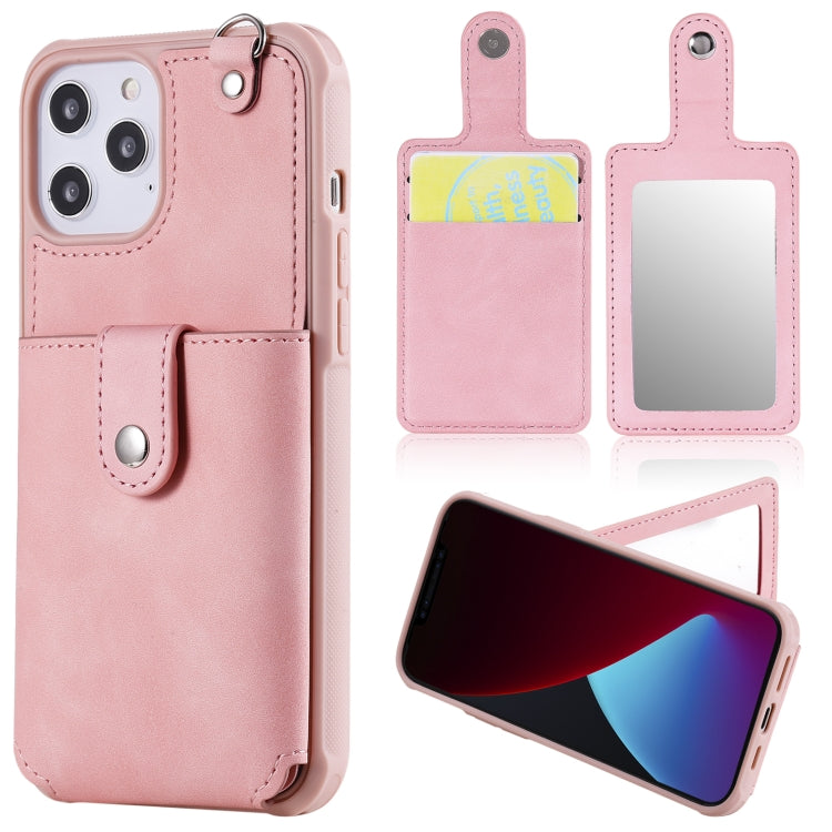 Shockproof Protective Case with Mirror & Card Slot & Short Lanyard, For iPhone 12 mini, For iPhone 12 / 12 Pro, For iPhone 12 Pro Max