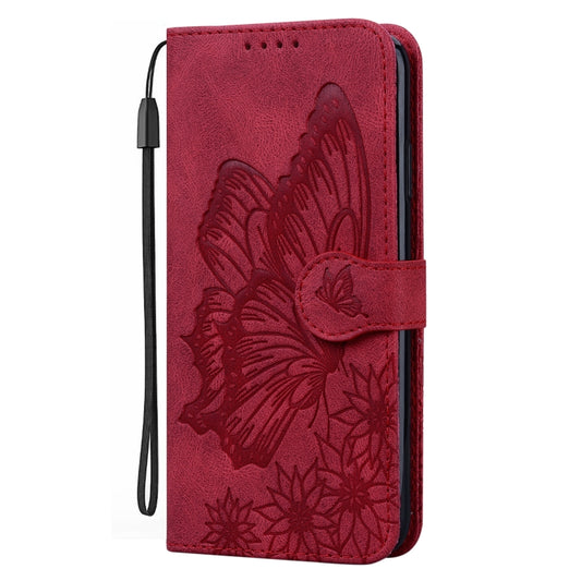 Horizontal flip leather case showcasing detailed butterfly embossing design detail