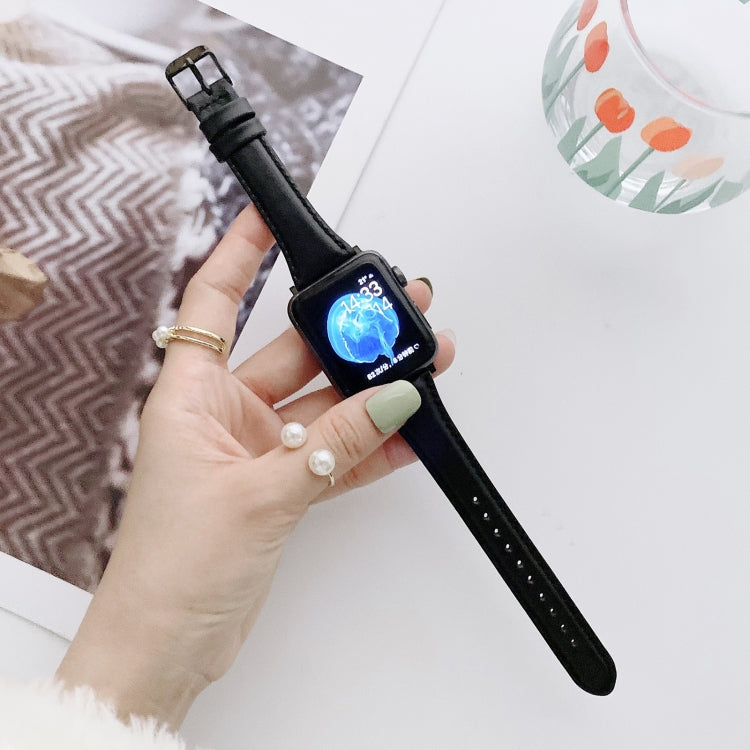 Small Pretty Waist Double-sided Leather Replacement Watchbands For Apple Watch Series 6 & SE & 5 & 4 40mm / 3 & 2 & 1 38mm