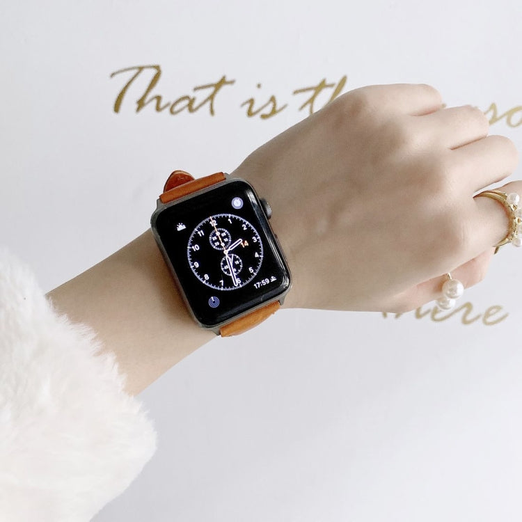 Small Pretty Waist Double-sided Leather Replacement Watchbands For Apple Watch Series 6 & SE & 5 & 4 40mm / 3 & 2 & 1 38mm