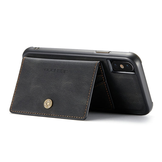iPhone 11 Pro Max case showcasing integrated magnetic wallet with multiple card compartments