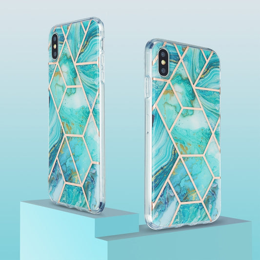 Luxurious marble finish iPhone XS Max case with electroplated design details