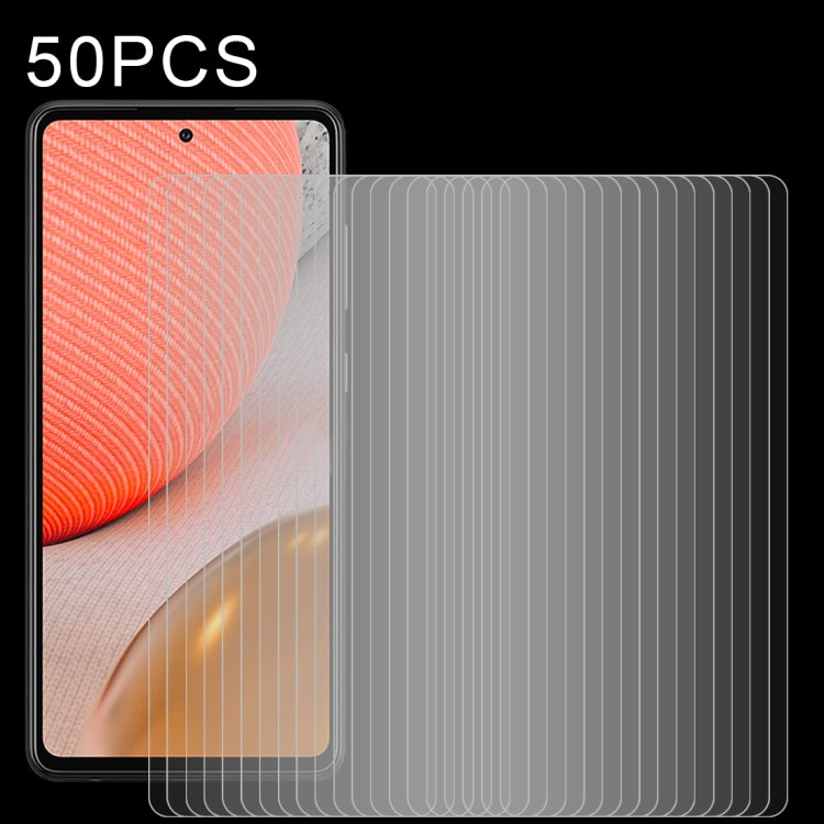 Lot de 50 films en verre trempé 9H 2,5D (0,26 mm) pour Samsung Galaxy A72 5G/4G (50 pièces) et Samsung Galaxy A52 5G (50 pièces).