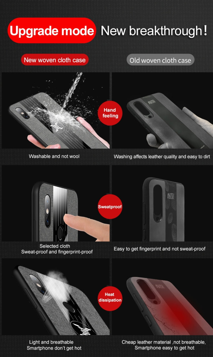 XINLI Stitching Cloth Textue Shockproof TPU Protective Case with Ring Holder, For Xiaomi Mi 8 Lite