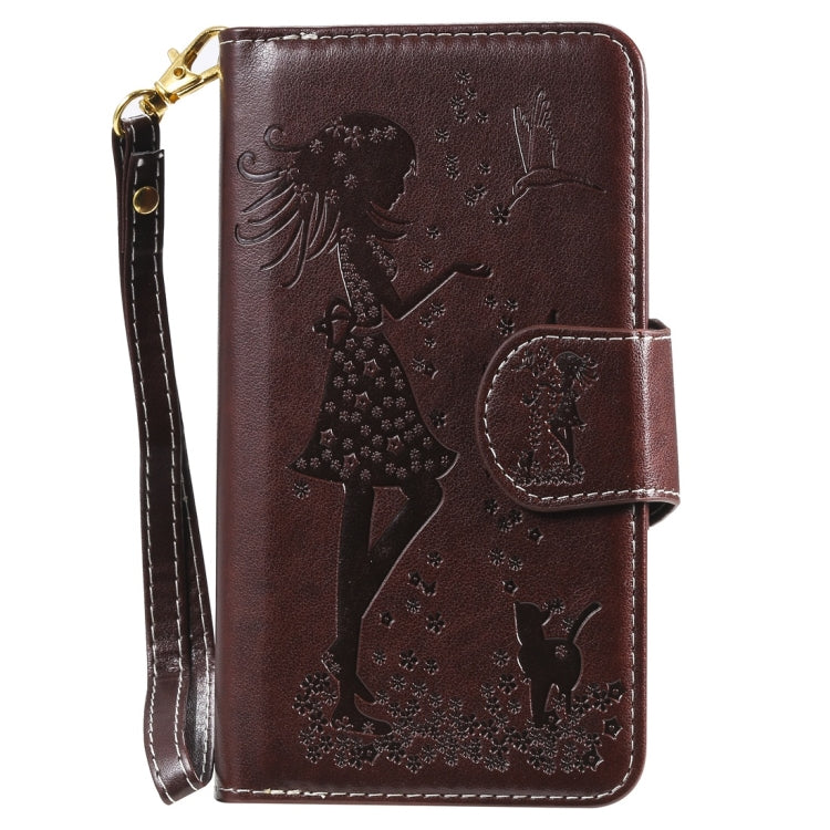 Woman and Cat Embossed Horizontal Flip Leather Case, with Wallet & Holder & Card Slots & Photo Frame & Mirror & Lanyard, For Galaxy Note 10