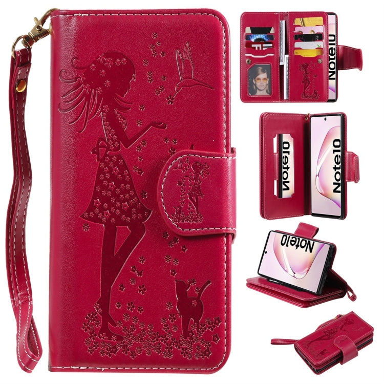 Woman and Cat Embossed Horizontal Flip Leather Case, with Wallet & Holder & Card Slots & Photo Frame & Mirror & Lanyard, For Galaxy Note 10