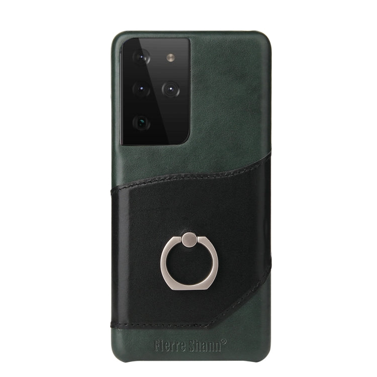 Fierre Shann Oil Wax Texture Genuine Leather Back Cover Case with 360 Degree Rotation Holder & Card Slot, For Samsung Galaxy S21 5G, For Samsung Galaxy S21+ 5G, For Samsung Galaxy S21 Ultra 5G