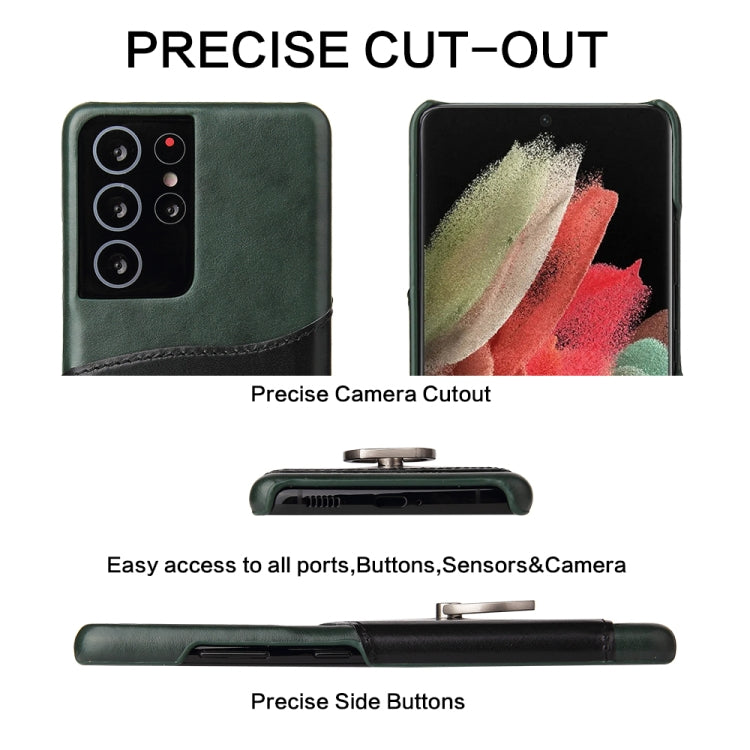 Fierre Shann Oil Wax Texture Genuine Leather Back Cover Case with 360 Degree Rotation Holder & Card Slot, For Samsung Galaxy S21 5G, For Samsung Galaxy S21+ 5G, For Samsung Galaxy S21 Ultra 5G