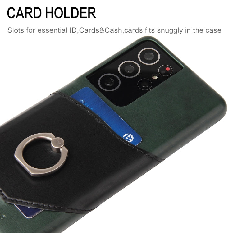 Fierre Shann Oil Wax Texture Genuine Leather Back Cover Case with 360 Degree Rotation Holder & Card Slot, For Samsung Galaxy S21 5G, For Samsung Galaxy S21+ 5G, For Samsung Galaxy S21 Ultra 5G