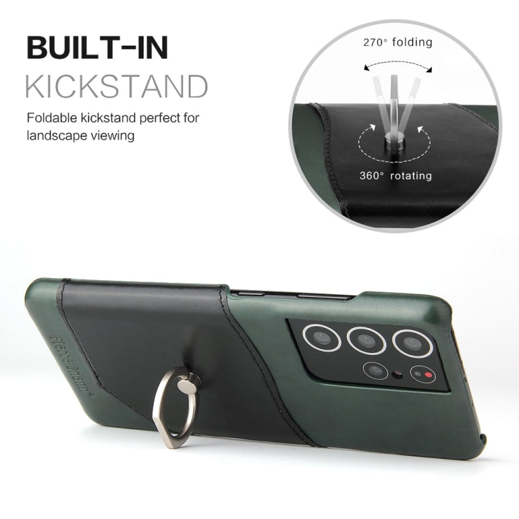 Fierre Shann Oil Wax Texture Genuine Leather Back Cover Case with 360 Degree Rotation Holder & Card Slot, For Samsung Galaxy S21 5G, For Samsung Galaxy S21+ 5G, For Samsung Galaxy S21 Ultra 5G