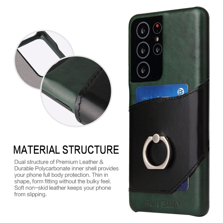 Fierre Shann Oil Wax Texture Genuine Leather Back Cover Case with 360 Degree Rotation Holder & Card Slot, For Samsung Galaxy S21 5G, For Samsung Galaxy S21+ 5G, For Samsung Galaxy S21 Ultra 5G