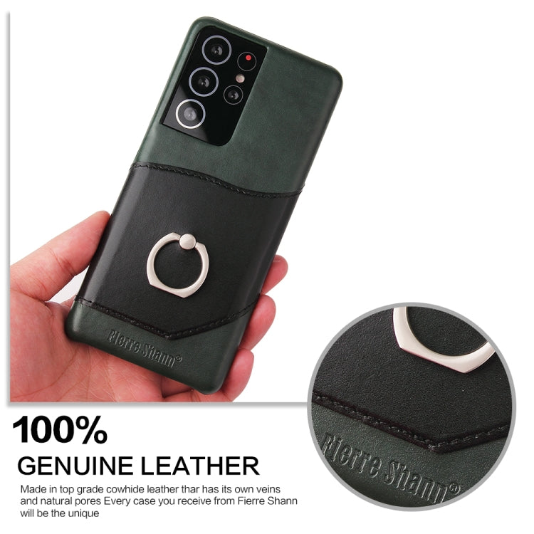 Fierre Shann Oil Wax Texture Genuine Leather Back Cover Case with 360 Degree Rotation Holder & Card Slot, For Samsung Galaxy S21 5G, For Samsung Galaxy S21+ 5G, For Samsung Galaxy S21 Ultra 5G