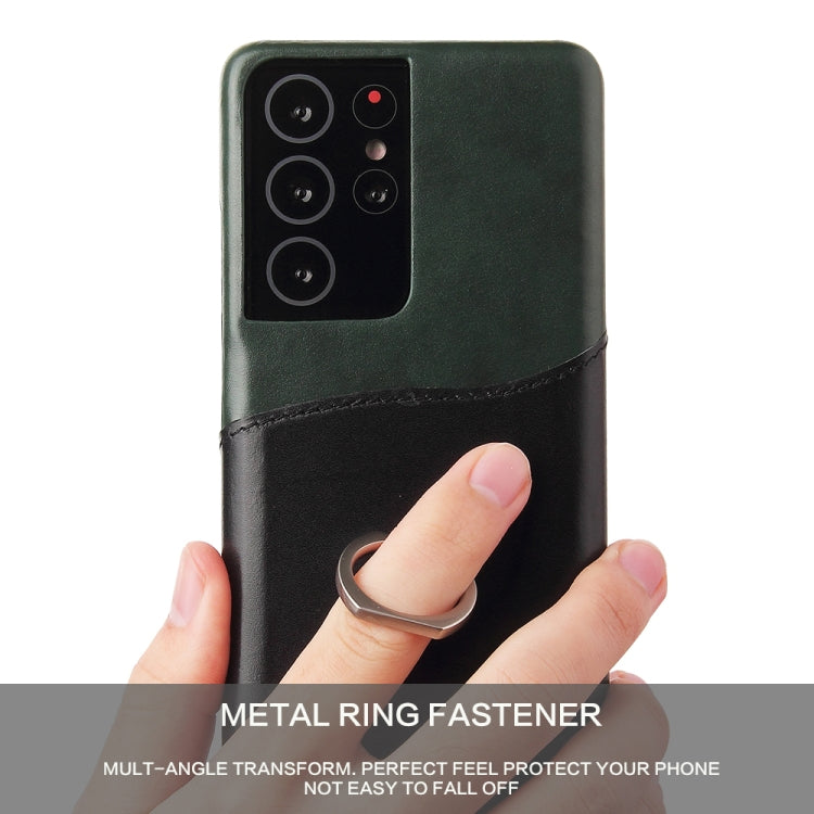 Fierre Shann Oil Wax Texture Genuine Leather Back Cover Case with 360 Degree Rotation Holder & Card Slot, For Samsung Galaxy S21 5G, For Samsung Galaxy S21+ 5G, For Samsung Galaxy S21 Ultra 5G