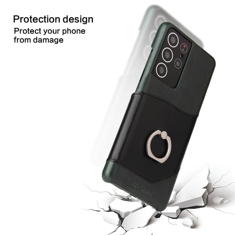 Fierre Shann Oil Wax Texture Genuine Leather Back Cover Case with 360 Degree Rotation Holder & Card Slot, For Samsung Galaxy S21 5G, For Samsung Galaxy S21+ 5G, For Samsung Galaxy S21 Ultra 5G