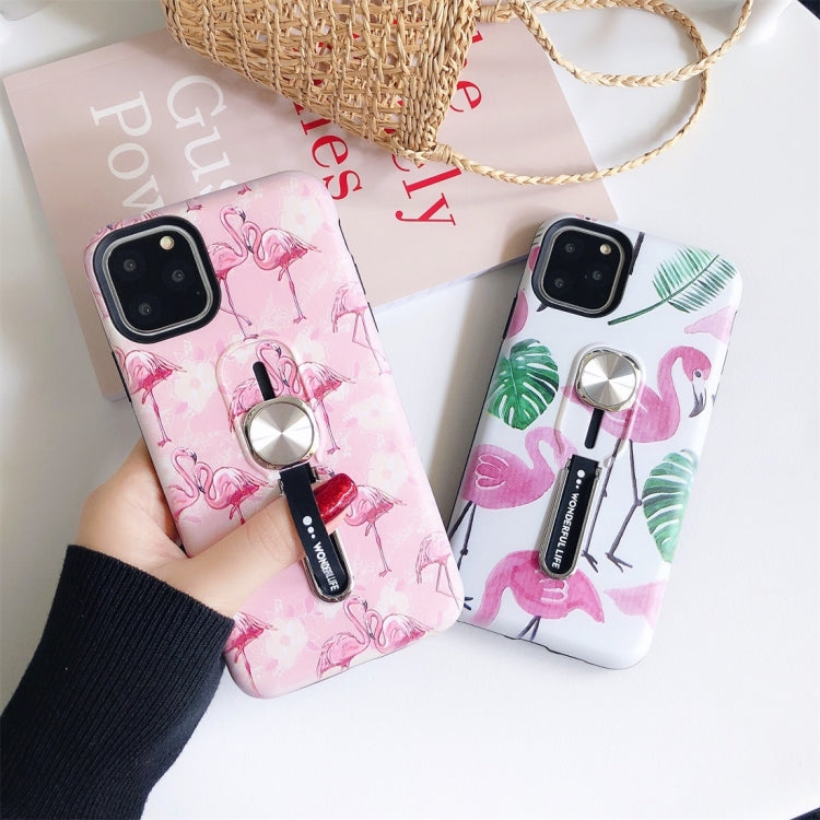 Flamingo Painting Shockproof Multi-functional Invisible Ring Holder Protective Case with Vehicle Magnetic Sheet, For iPhone 11 Pro Max