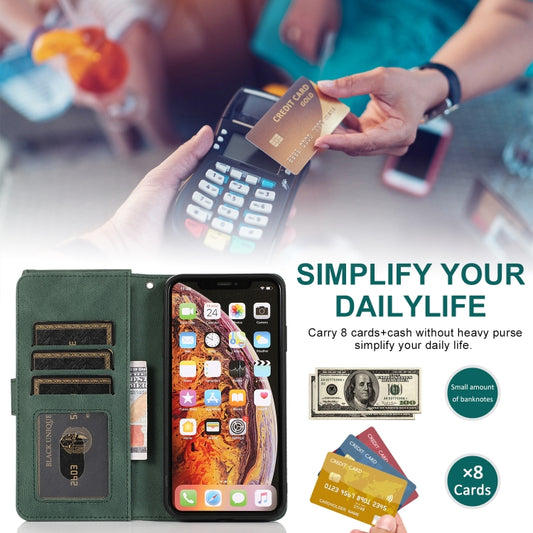 iPhone XR leather case open showing card slot compartments and cash pocket