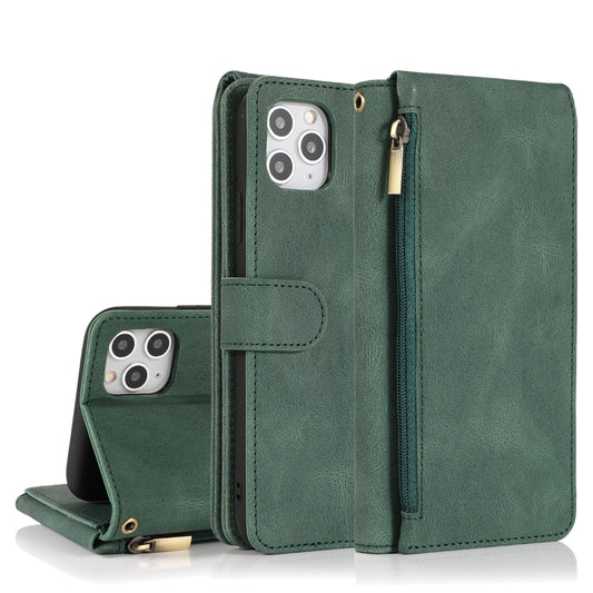 Crazy Horse leather iPhone 12 wallet case with zipper and card slots, horizontal flip design