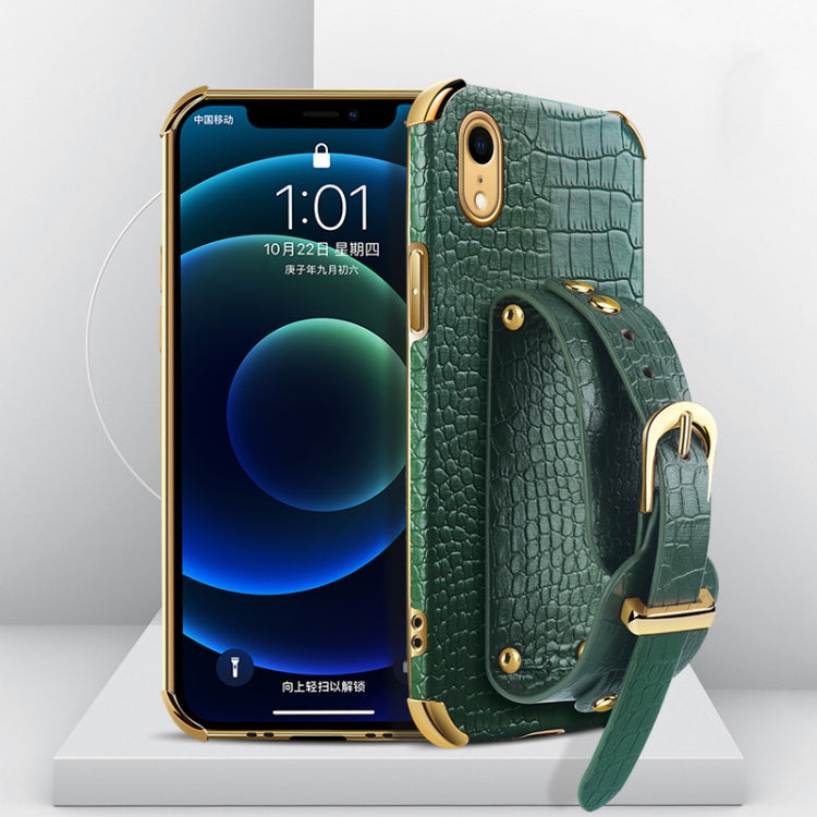 Electroplated TPU Crocodile Pattern Leather Case with Wrist Strap, For iPhone XR, For iPhone XS Max, For iPhone 11, For iPhone 11 Pro