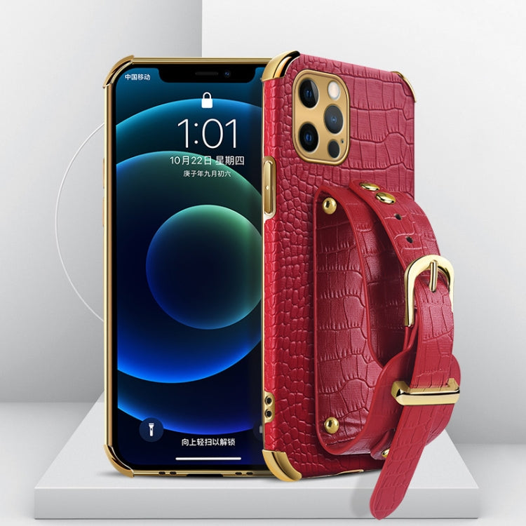 Electroplated TPU Crocodile Pattern Leather Case with Wrist Strap, For iPhone 12 Pro Max