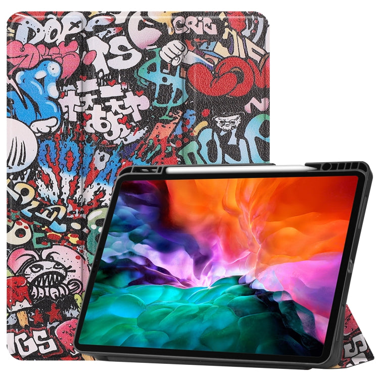 Étui à rabat horizontal en cuir TPU et PU avec motif coloré, support pliable en trois parties, fonction veille/réveil et emplacement pour stylo, pour iPad Pro 12.9 2022/2021