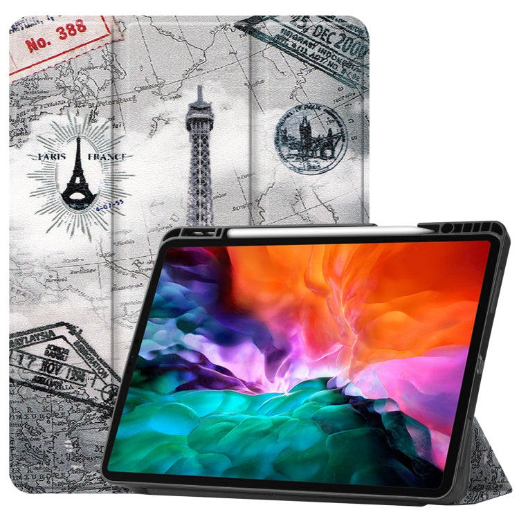 Étui à rabat horizontal en cuir TPU et PU avec motif coloré, support pliable en trois parties, fonction veille/réveil et emplacement pour stylo, pour iPad Pro 12.9 2022/2021