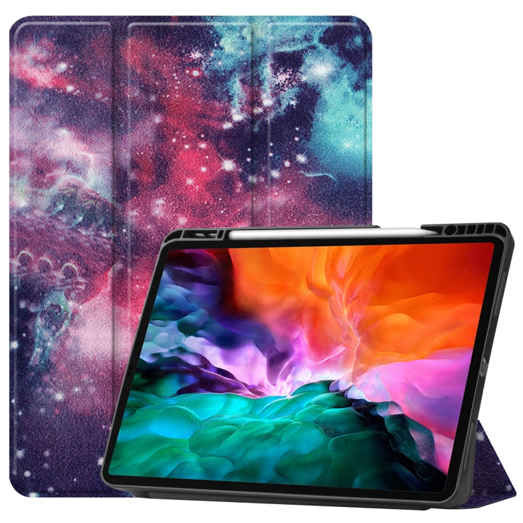 Étui à rabat horizontal en cuir TPU et PU avec motif coloré, support pliable en trois parties, fonction veille/réveil et emplacement pour stylo, pour iPad Pro 12.9 2022/2021