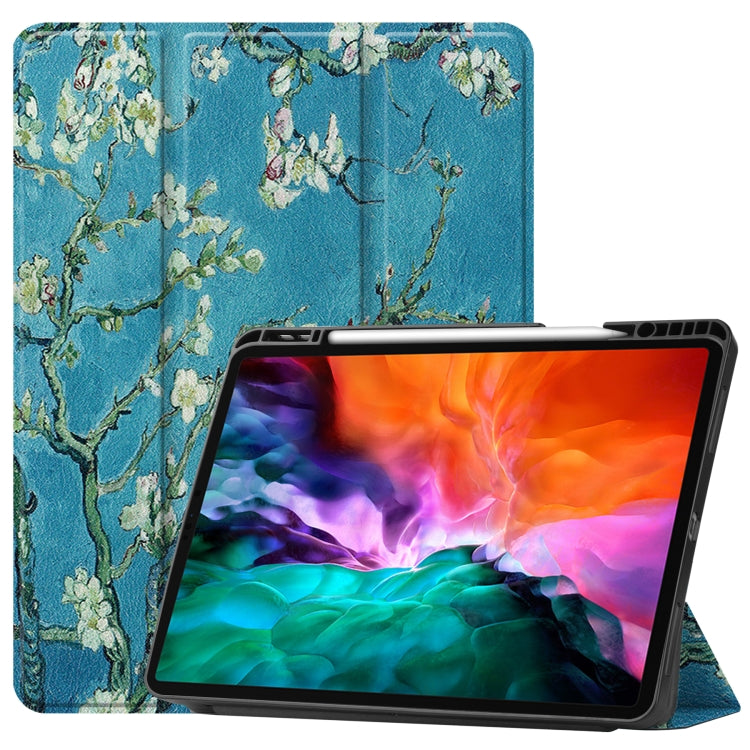Étui à rabat horizontal en cuir TPU et PU avec motif coloré, support pliable en trois parties, fonction veille/réveil et emplacement pour stylo, pour iPad Pro 12.9 2022/2021
