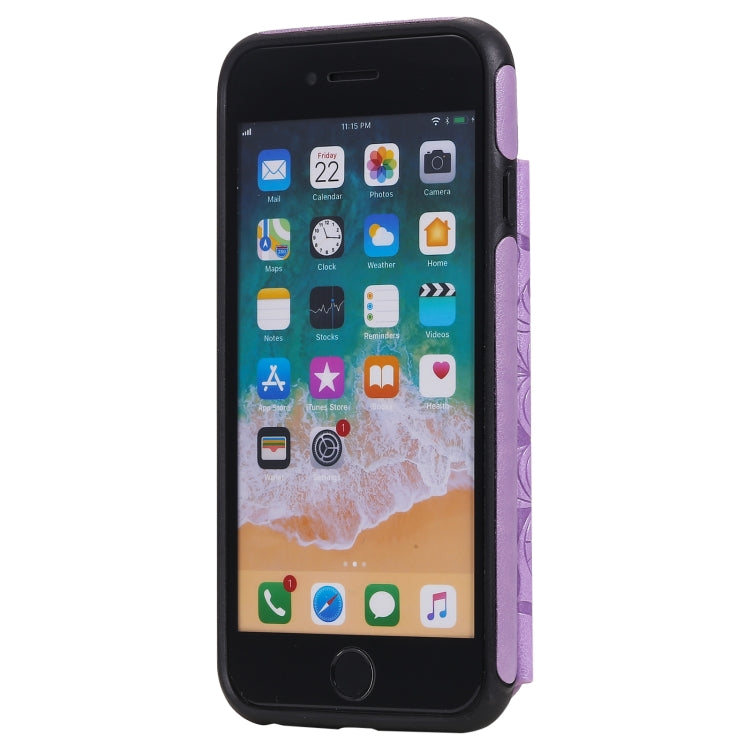 Flower Embossing Pattern Shockproof Protective Case with Holder & Card Slots & Photo Frame, For iPhone SE 2022 / SE 2020 / 8 / 7, For iPhone 8 Plus / 7 Plus, For iPhone XS / X, For iPhone XR